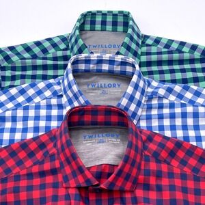 Twillory Performance Dress Shirt Lot 3 Traditional Fit Gingham 15.5 34-35 Mens